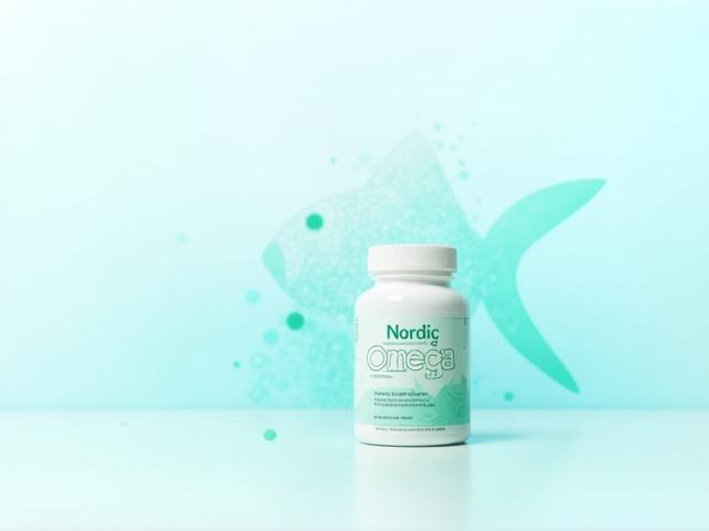 Omega-3 Fish Oil supplement bottle with fish